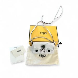 FENDI RTW SS15 Micro Buggie Baguette Pouch bag Mink Fox Leather Runway white